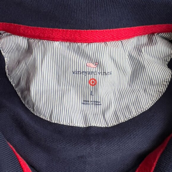 Vineyard Vines Mens Polo Shirt L Large 100% Cotton Solid Blue Red Logo Short Sle - Picture 4 of 7